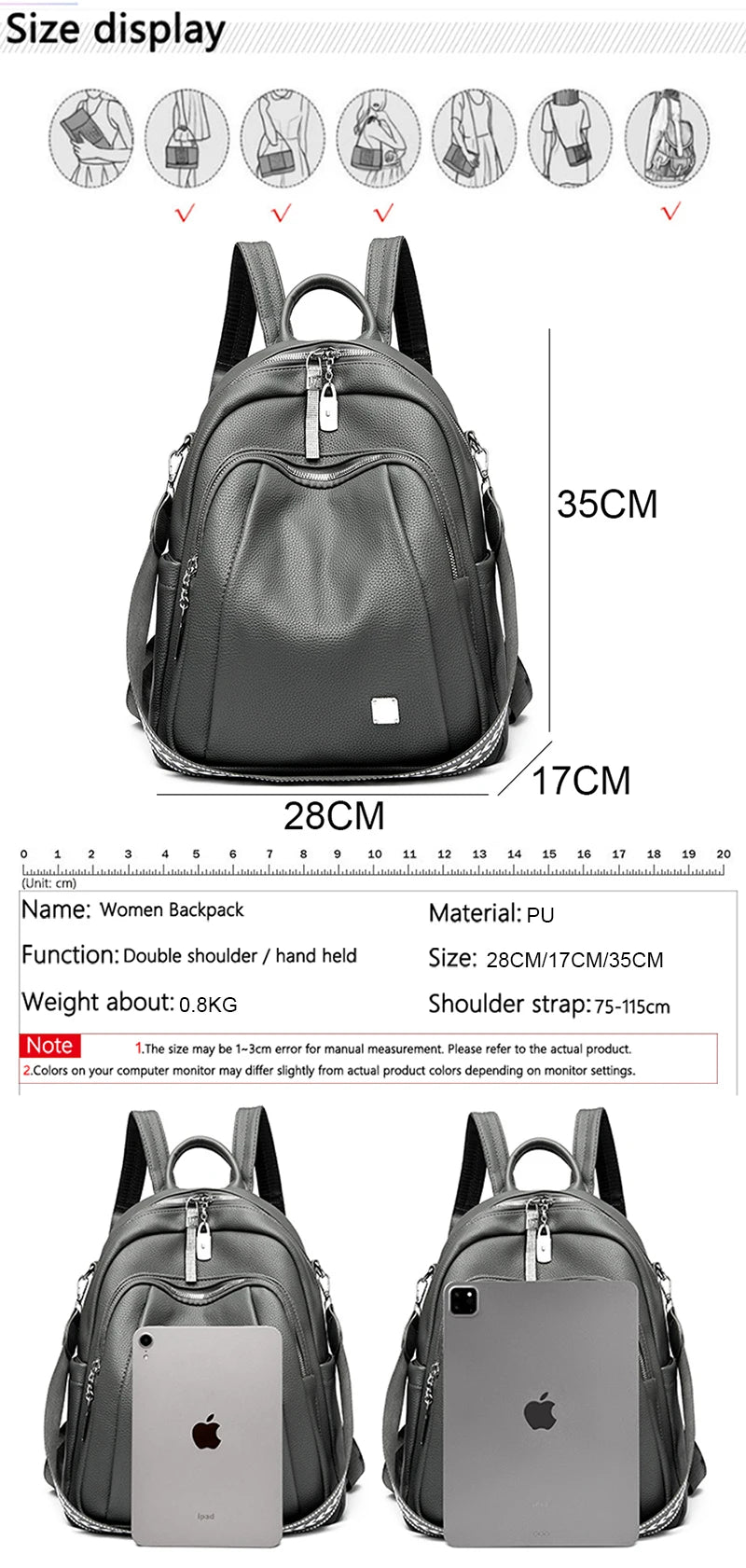 Fashion Women Soft Leather pack 3 In 1 Lady Bookbag for Girls Female Travel Bagpack Shopper Shoulder Bag Large Capacity Rucksack