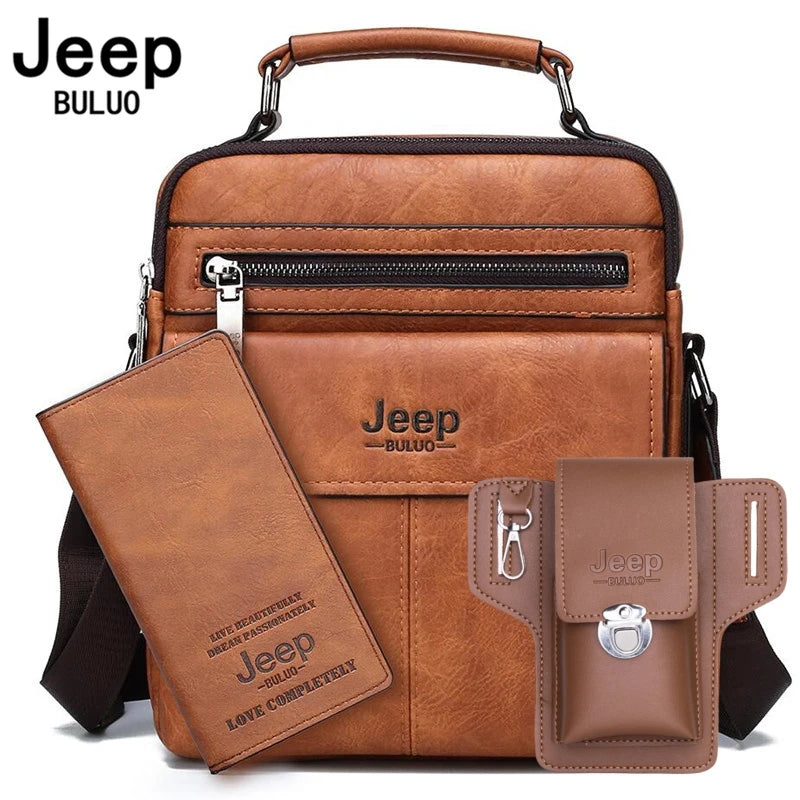 JEEP BULUO Men's Crossbody Shoulder Bags Split Leather Handbag Fashion Business Man Messenger Bag High Quality Tote Hot