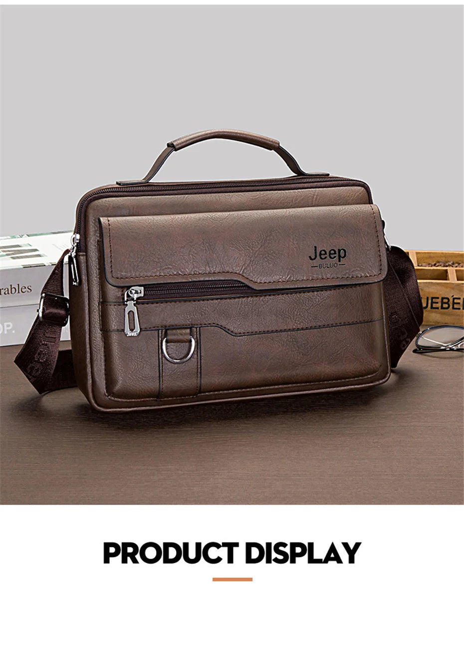 JEEP BULUO Multi-function Business Handbags Men New Man's Shoulder Bags Large Capacity Leather Messenger Bag Crossbody Big Brand