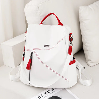 Soft Leather  Stitching Women's Backpacks Anti-theft Back Zipper Ladies School Bags Summer New Casual Single Shoulder Backpack