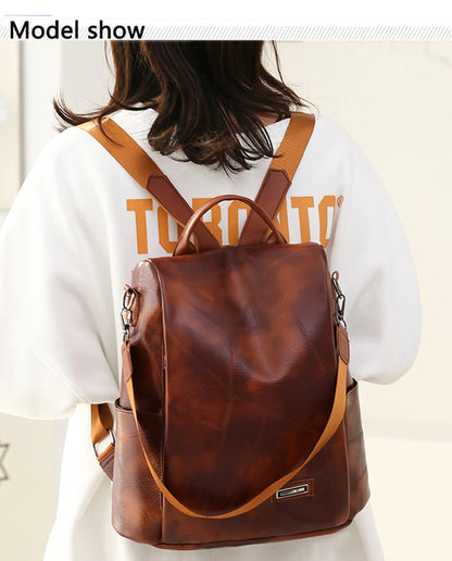 2023New High Quality Leather Ladies Backpack Luxury Designer Women Shoulder Bag Girls School Bag Solid Color Anti Theft Backpack