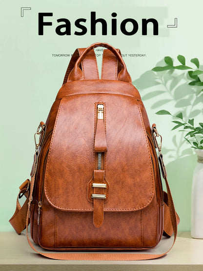Large Capacity Solid Color Designer Women's Backpack Waterproof Wear-resistant High-quality Leather Travel Back Pack For Women
