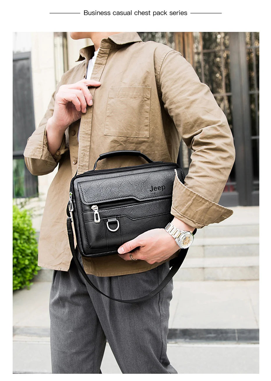 JEEP BULUO Multi-function Business Handbags Men New Man's Shoulder Bags Large Capacity Leather Messenger Bag Crossbody Big Brand