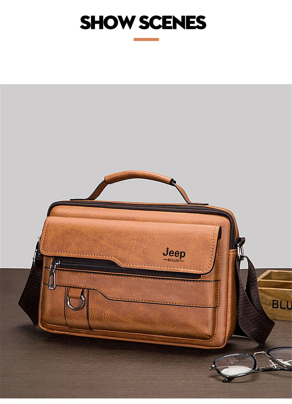 JEEP BULUO Multi-function Business Handbags Men New Man's Shoulder Bags Large Capacity Leather Messenger Bag Crossbody Big Brand