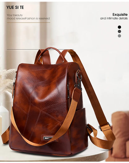 2023New High Quality Leather Ladies Backpack Luxury Designer Women Shoulder Bag Girls School Bag Solid Color Anti Theft Backpack