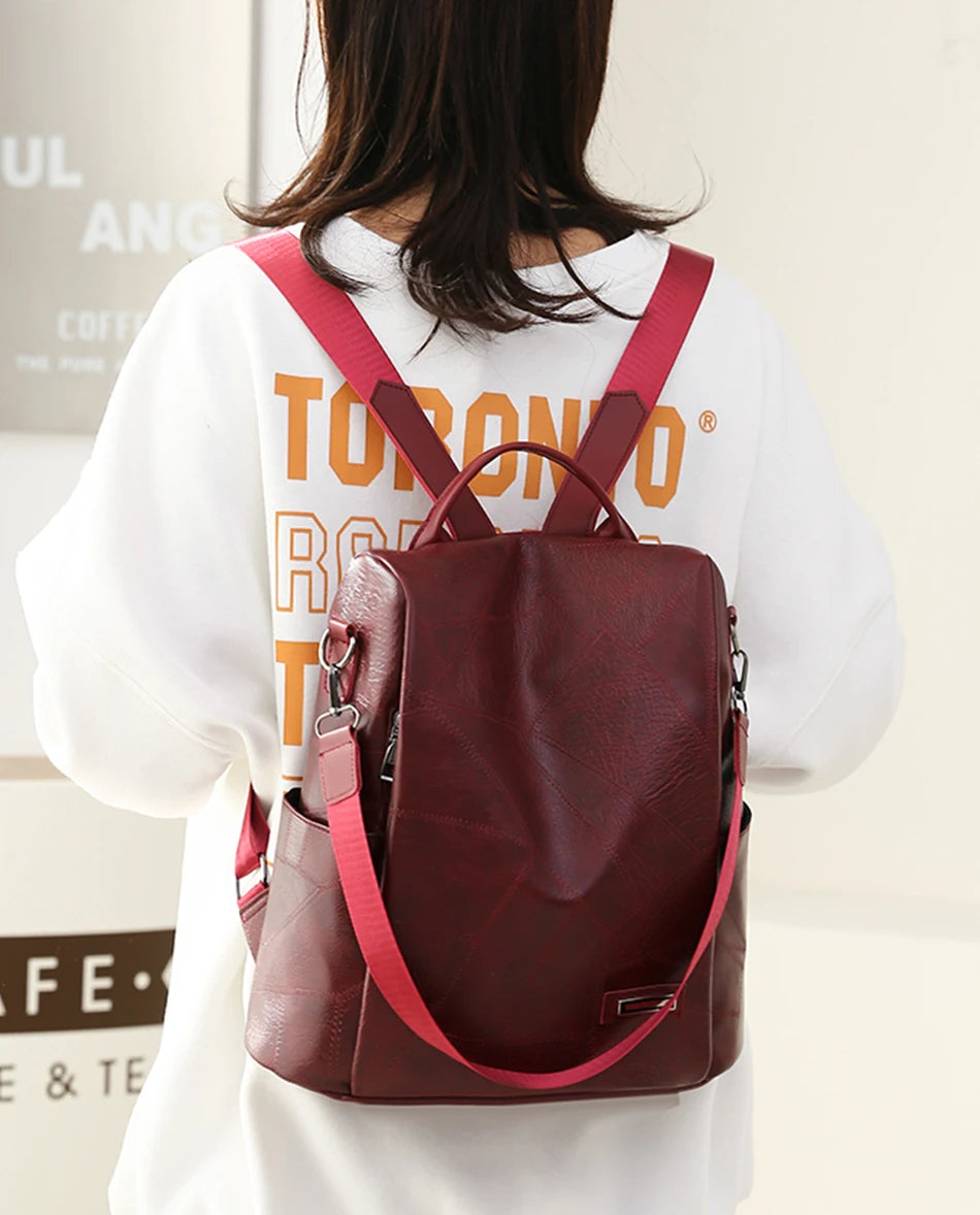 2023New High Quality Leather Ladies Backpack Luxury Designer Women Shoulder Bag Girls School Bag Solid Color Anti Theft Backpack