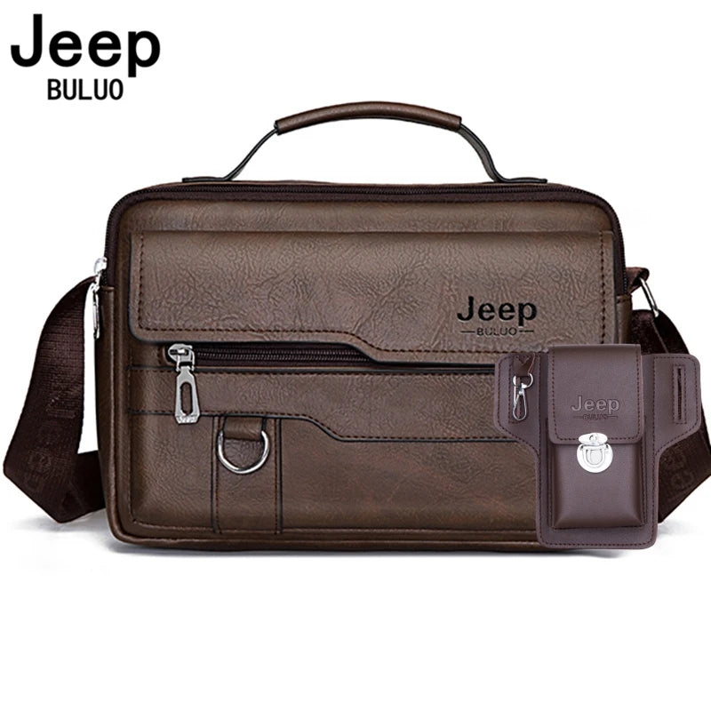 JEEP BULUO Multi-function Business Handbags Men New Man's Shoulder Bags Large Capacity Leather Messenger Bag Crossbody Big Brand