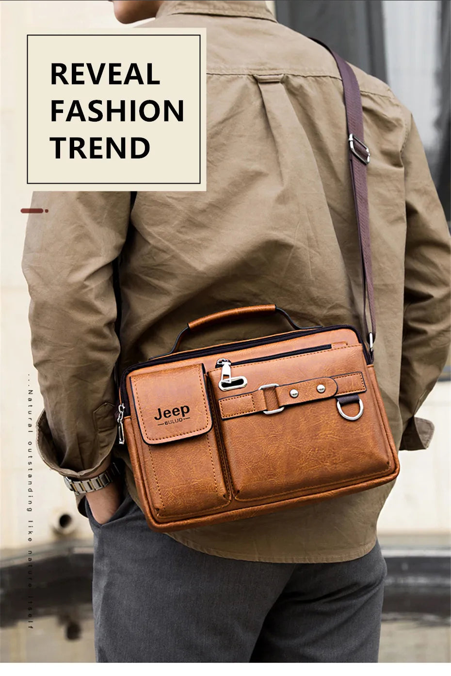 JEEP BULUO Multi-function Business Handbags Men New Man's Shoulder Bags Large Capacity Leather Messenger Bag Crossbody Big Brand