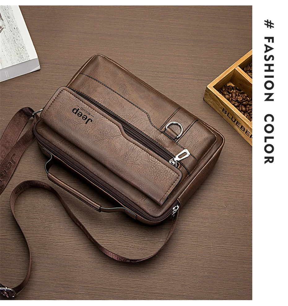 JEEP BULUO Multi-function Business Handbags Men New Man's Shoulder Bags Large Capacity Leather Messenger Bag Crossbody Big Brand