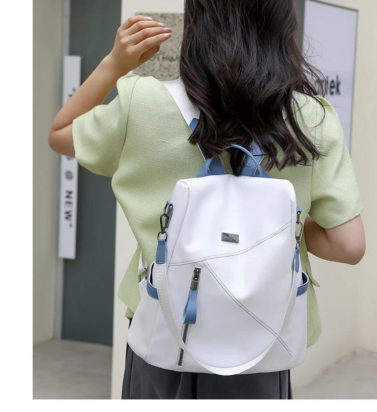 Soft Leather  Stitching Women's Backpacks Anti-theft Back Zipper Ladies School Bags Summer New Casual Single Shoulder Backpack