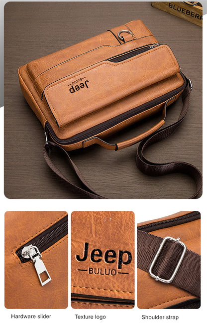 JEEP BULUO Multi-function Business Handbags Men New Man's Shoulder Bags Large Capacity Leather Messenger Bag Crossbody Big Brand