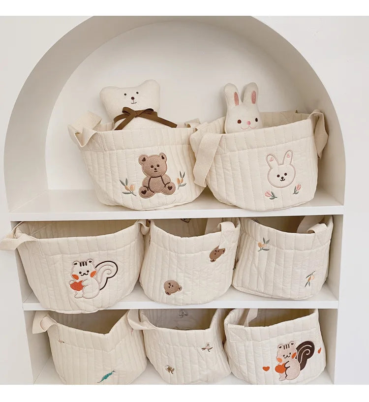 New Diaper Bag Nappy Caddy Baby Items Toy Storage Bag for Newborn Crib Organizer Bedding Cotton Embroidery Mommy Bag Bebe